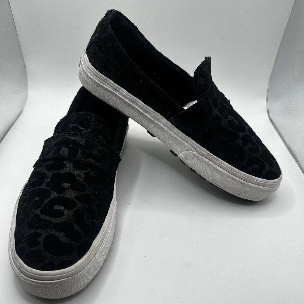 VANS Style 53 Embossed Suede Black Leopard Loafer Slip-On Sneakers M 6.5 W 8